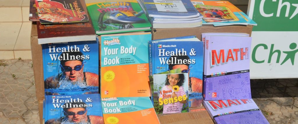 Some of the books donated by ChildFund to the Ministry of Basic and Secondary Education