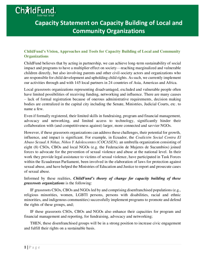 ChildFund Capacity Building of Local and Community Organizations Overview