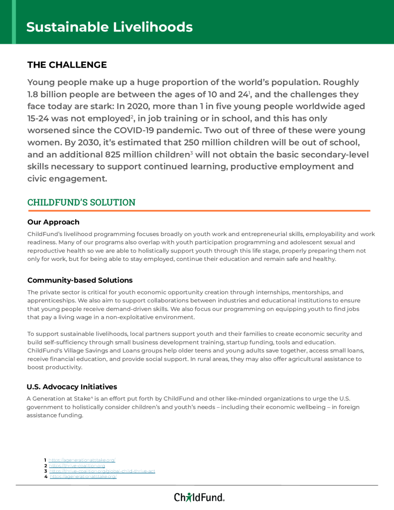 ChildFund Sustainable Livelihood Overview